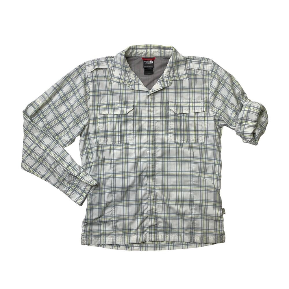 The North Face Shirt Men Small White Navy Roll Up Sleeves Chest Pocket Hiking